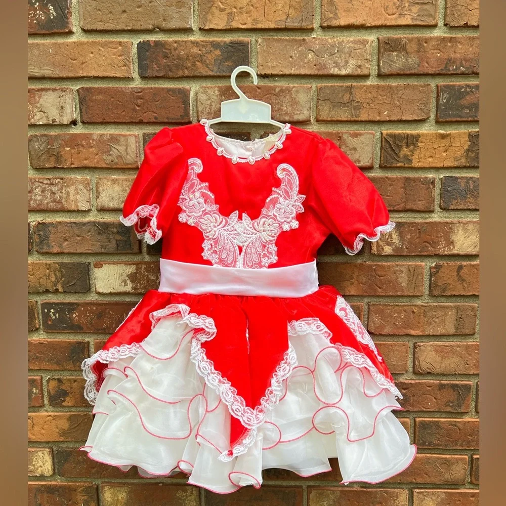 red frilly dress Amarina with Frills or a romantic night out 1980s Red Frilly Dress with